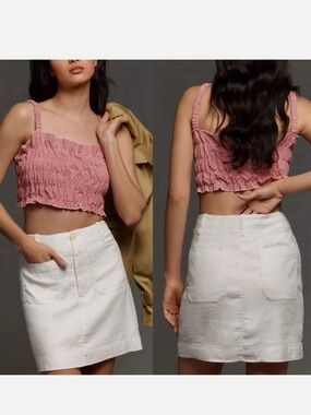 Anthropologie Maeve The Colette Linen Mini Skirt Size Large Cream Ivory